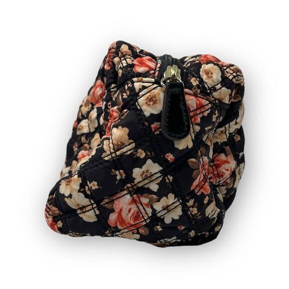 Anne Klein Quilted Floral Fabric Travel Zippered Cosmetic Bag Black Pink - Picture 4 of 8